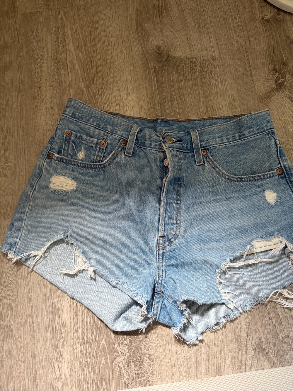Levi's Light Blue Distressed Denim Cutoff Shorts